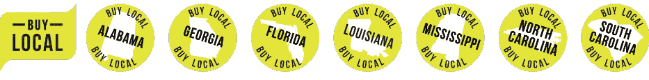 Southeastern Grocers “buy local” stamps for Alabama, Georgia, Florida, Louisiana, Mississippi, North Carolina, and South Carolina.