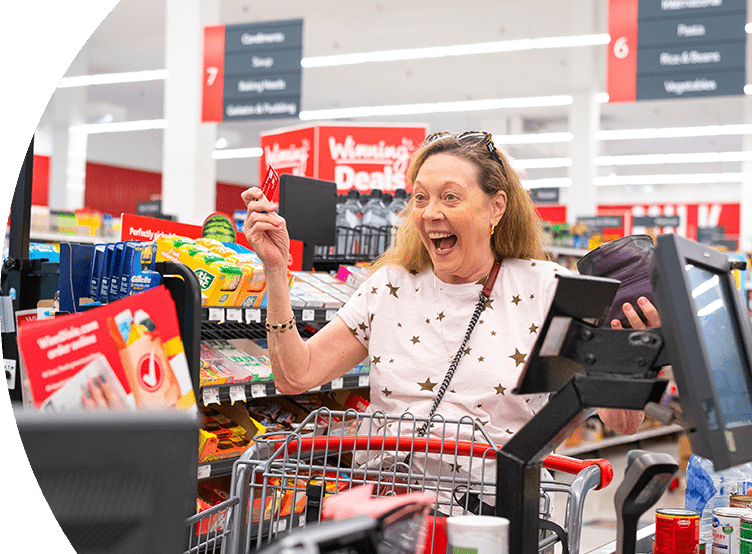 Joyful shopper at the cash register.